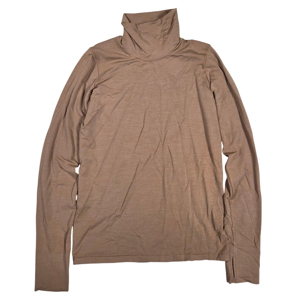 Athleta Womens Brown Long Sleeve Turtleneck Top Thumbholes Medium Athleisure